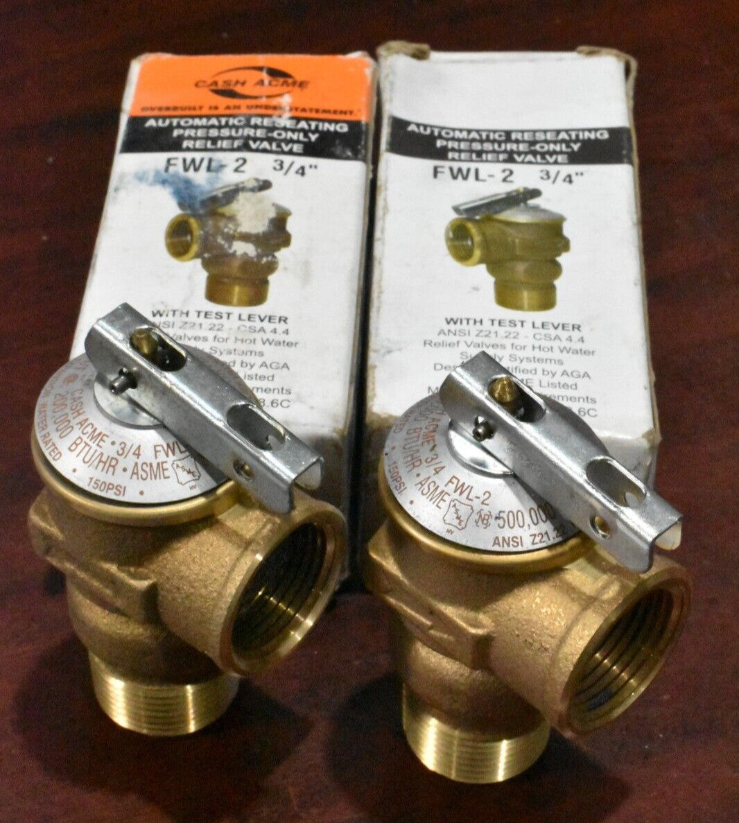 [Lot of 2] Cash Acme FWL-2 Automatic Reseating Pressure-Only Relief Valve 3/4"