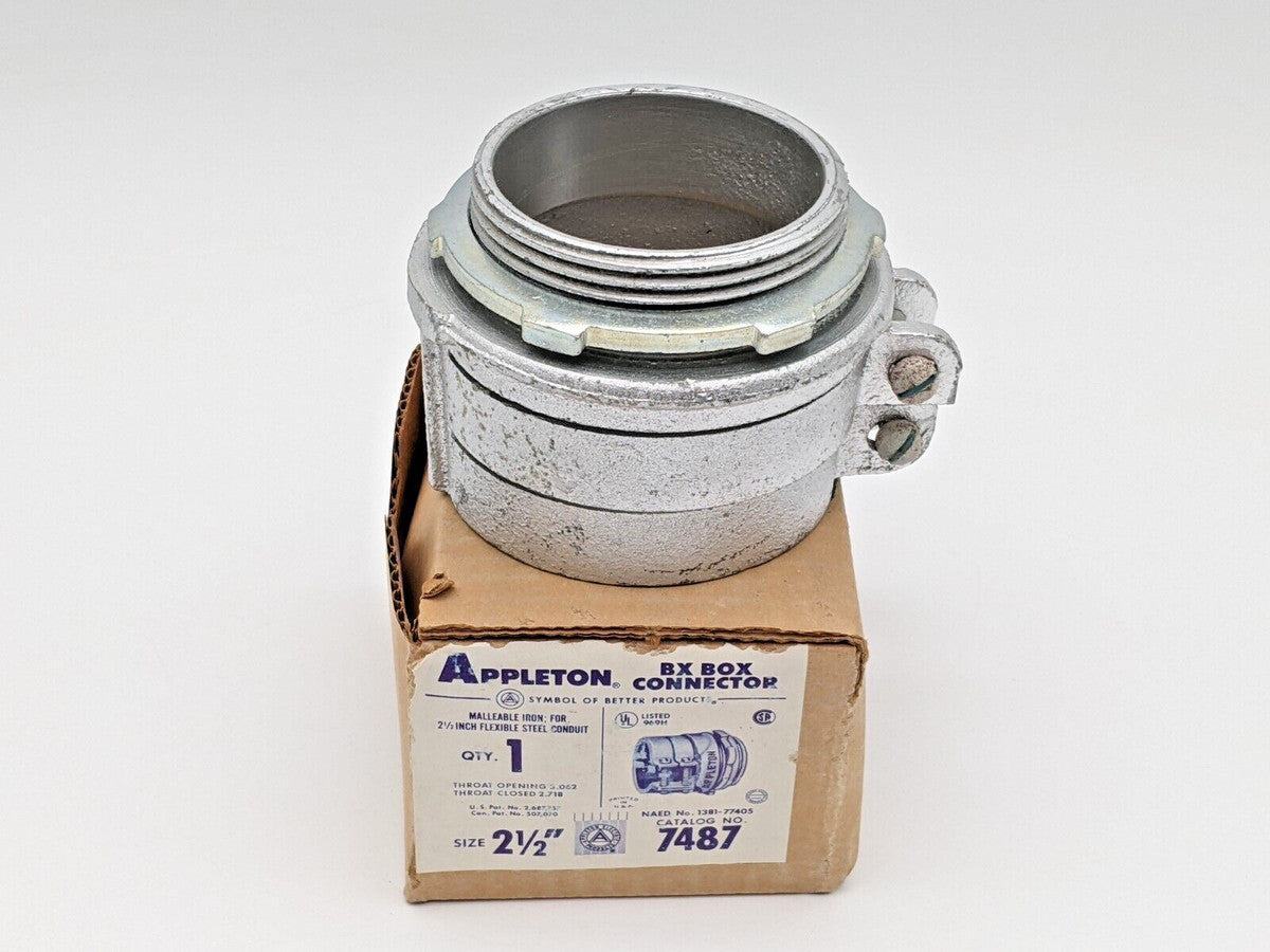 Appelton 7487 BX Box Connector Size 2-1/2" Flexible Steel Conduit Fitting