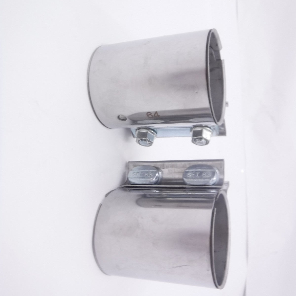 2 Pack Stainless Steel Double Bolt Exhaust Clamp Pipe Connector 48mm - 71mm