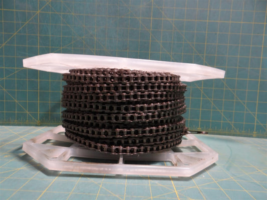 #35 Riveted Roller Chain, 100 FT Reel, Single Strand, 0.375" Pitch, Carbon Steel