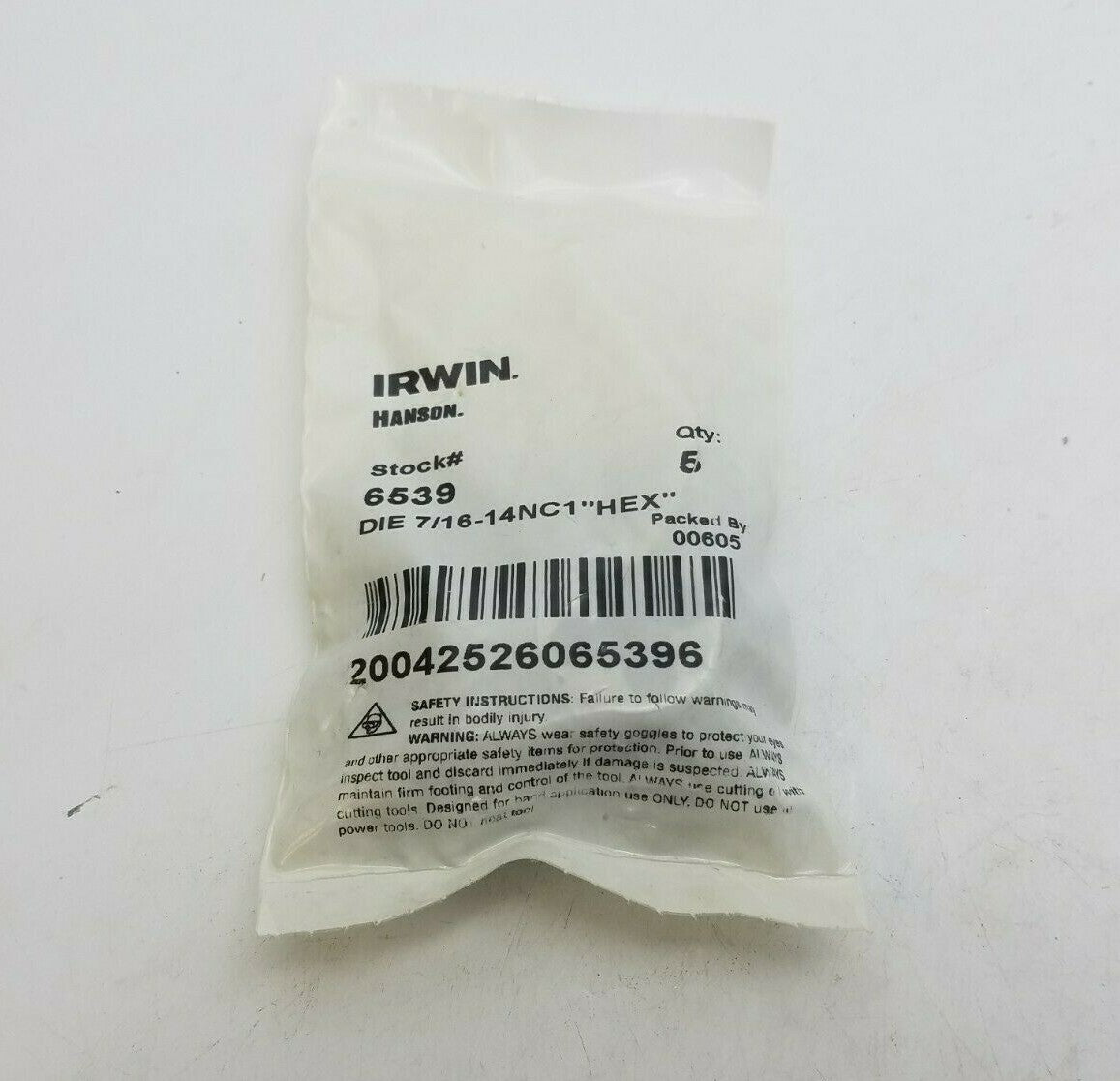 5PC Irwin Hanson 6539 Fixed Die 7/16-14NC National Coarse 1" Hexagon Right Hand