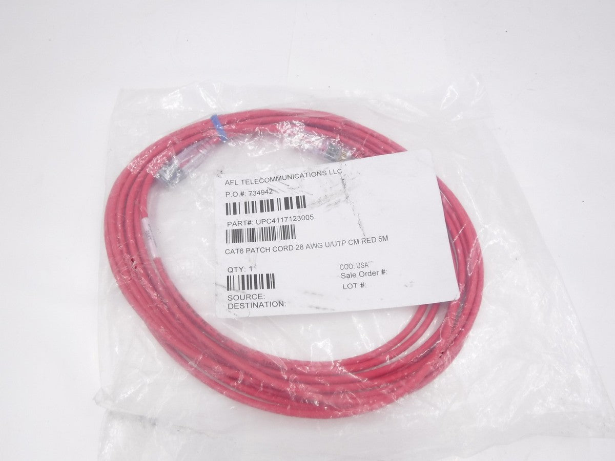 5 Meter L Cat 6 28AWG Stranded Copper U/UTP CM Red Patch Ethernet Cord