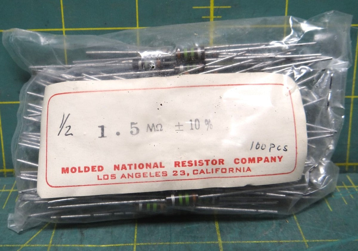 100 Piece Molded National Resistor Company 1.5MΩ +10% 1/2 Watt