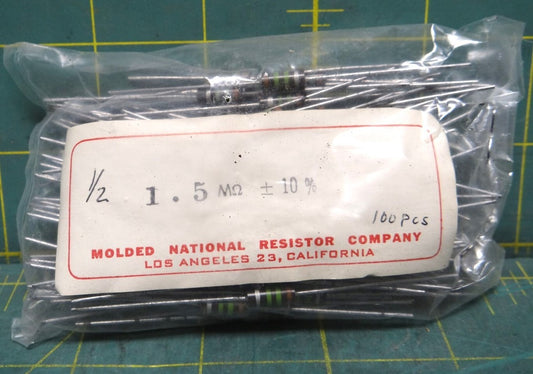 100 Piece Molded National Resistor Company 1.5MΩ +10% 1/2 Watt