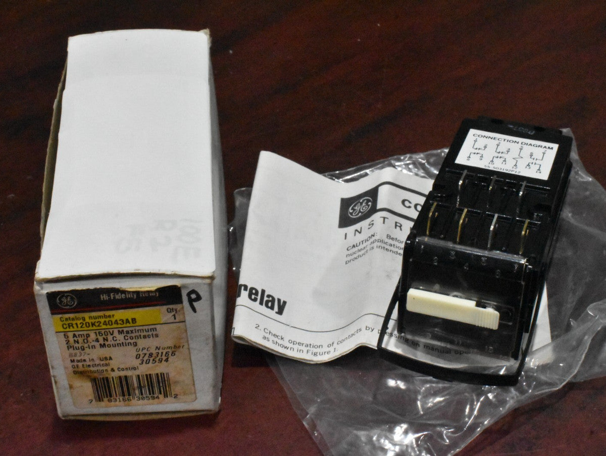 GE General Electric CR120K24043AB Hi-Fidelity Relay 2 NO-4 NC, 5A, 150V NOS