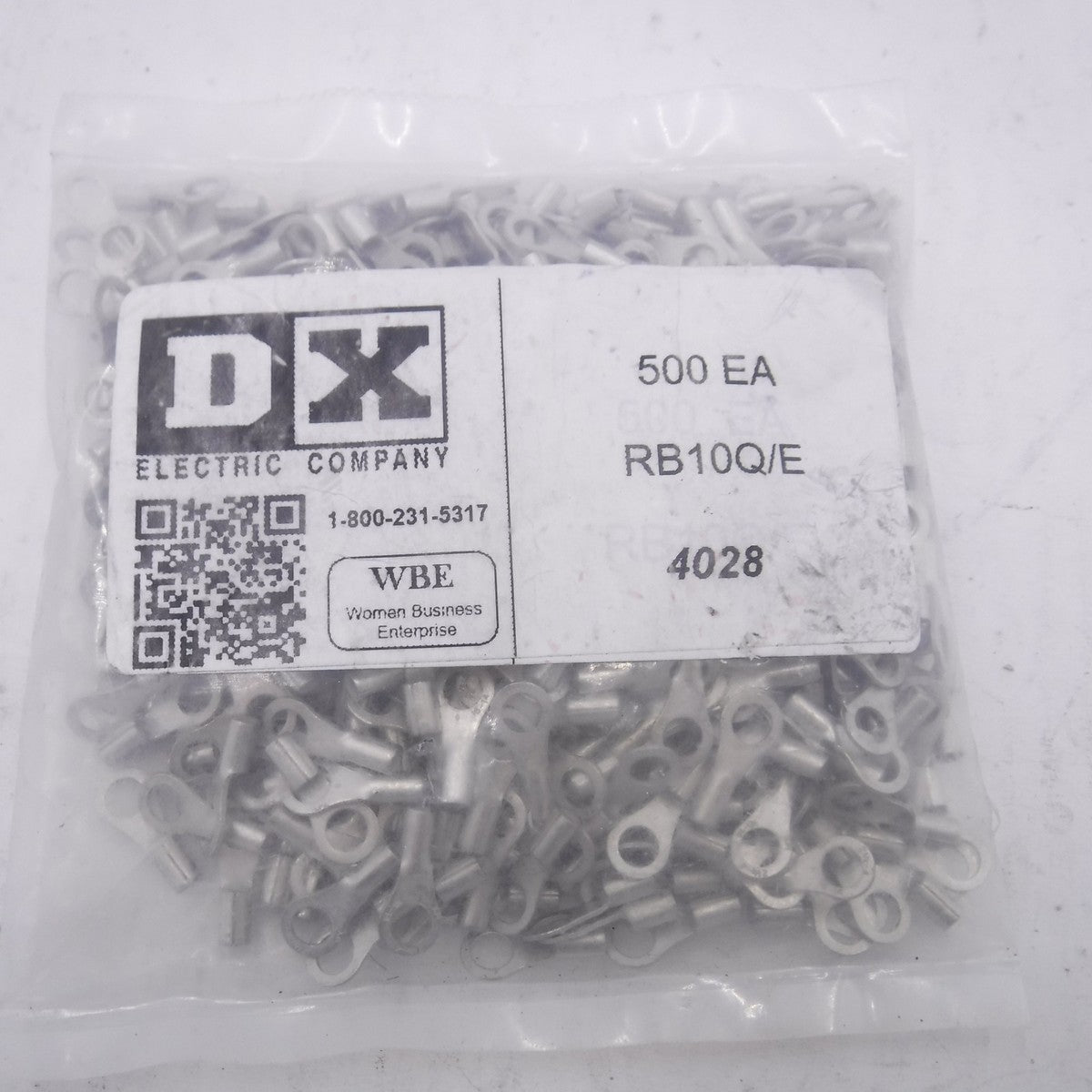 500 Pack DX Electric 12-10 AWG Non-Insulated #10 Stud Ring Terminal RB10Q/E