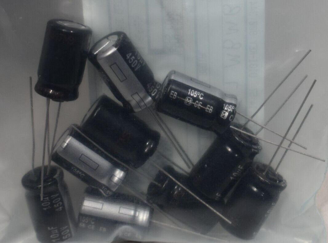 10-Pk Panasonic EEU-EB2W100 Aluminum Electrolytic Capacitor 10UF 20% 450V Radial