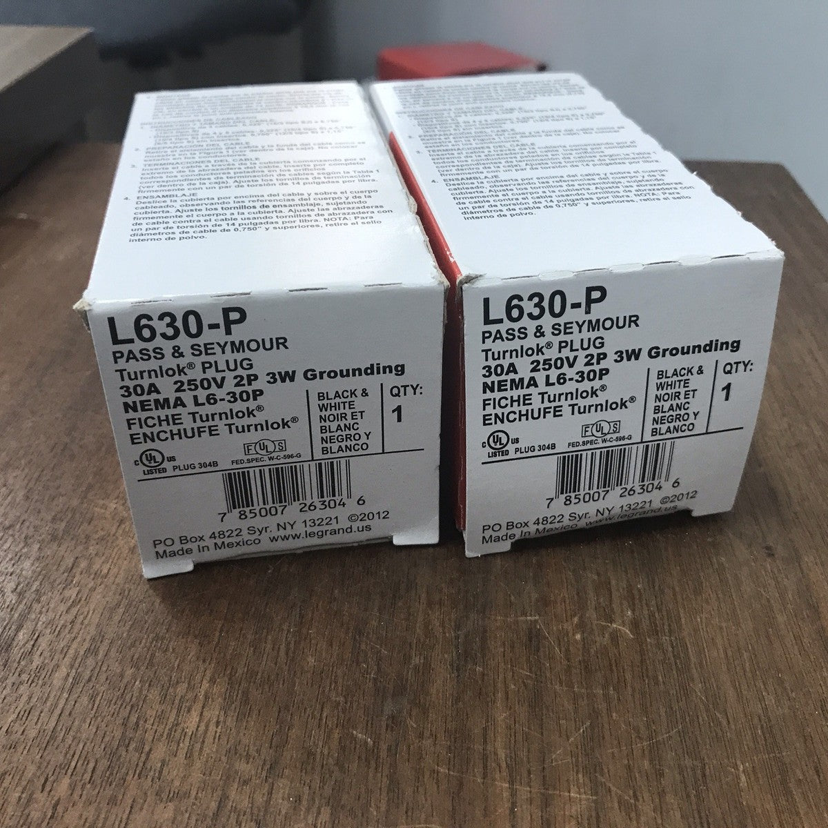 LOT OF TWO PASS & SEYMOUR L630P, 30A, 250V TWIST LOCK 3 BLADE