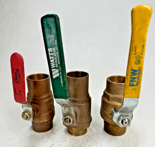 (LOT of 3) FNW, WATTS, CRANE 1-1/4" CTS Solder Joint (Sweat) Ball Valve, 600-WOG