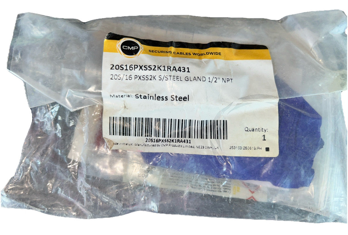 CMP Product Cable Gland PXSS2K 1/2”NPT Double Seal Barrier 20S16PXSS2K1RA431. Z4