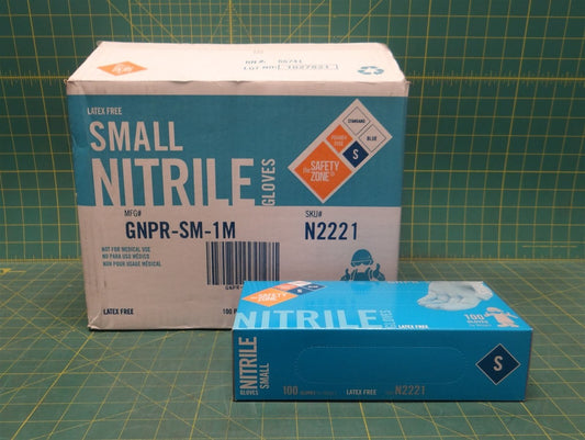 (Case of 10 Boxes) Safety Zone N2221 GNPR-SM-1M Small Nitrile Latex Free Gloves