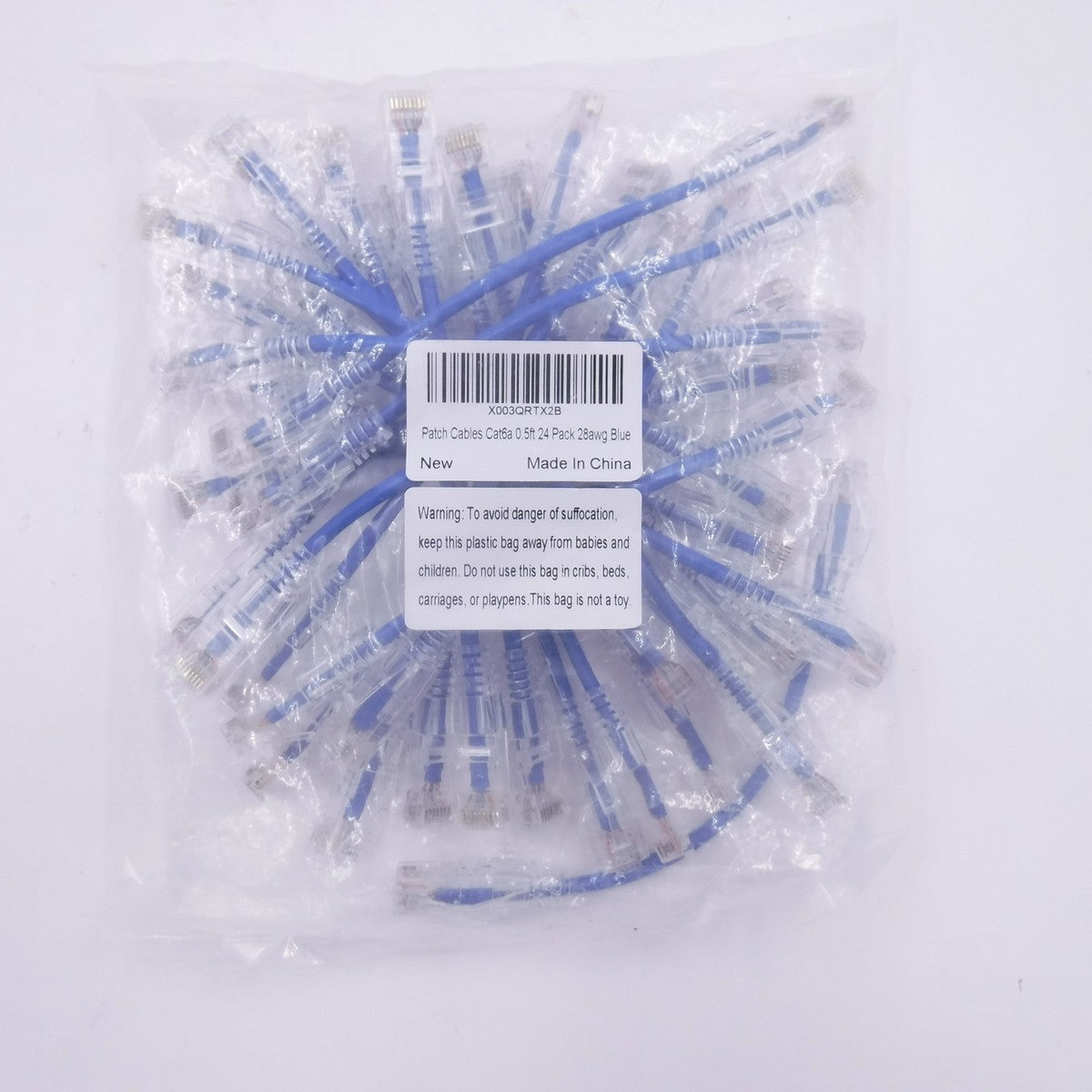 24 Pack Cat6a 28 AWG Ethernet Network Patch Cables 6" Blue