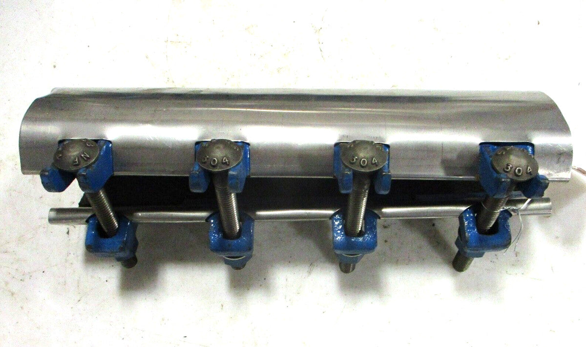 Stainless Steel Pipe Repair Clamp Fits 2-1/2" (2.88 OD) Pipe x 12" Long 4-Bolt