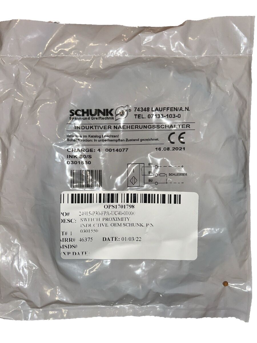 0301550 Inductive Proximity Switch Fits For Schunk INK 80/S. NEW!     C2