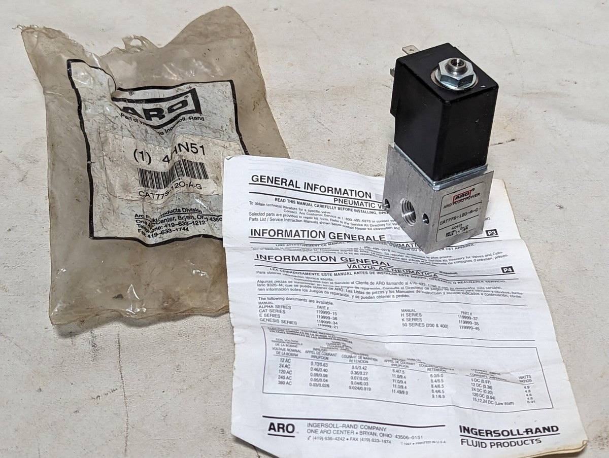 ARO 4HN51 solenoid air control valve CAT77S-120-A-G, 120VAC