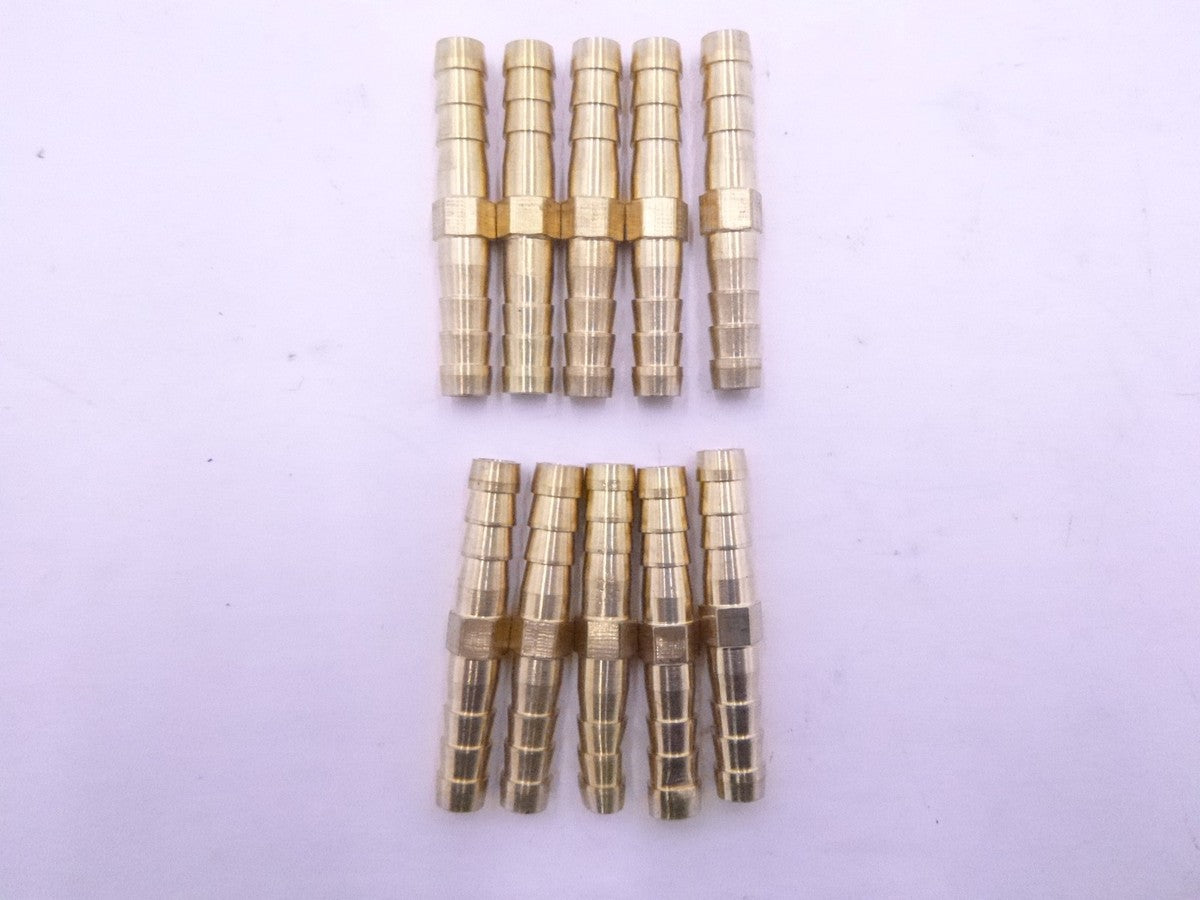 10 Pack 1/4" or 6mm Brass Hose Barb Union Splicer Fittings