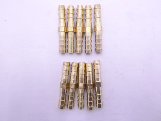 10 Pack 1/4" or 6mm Brass Hose Barb Union Splicer Fittings