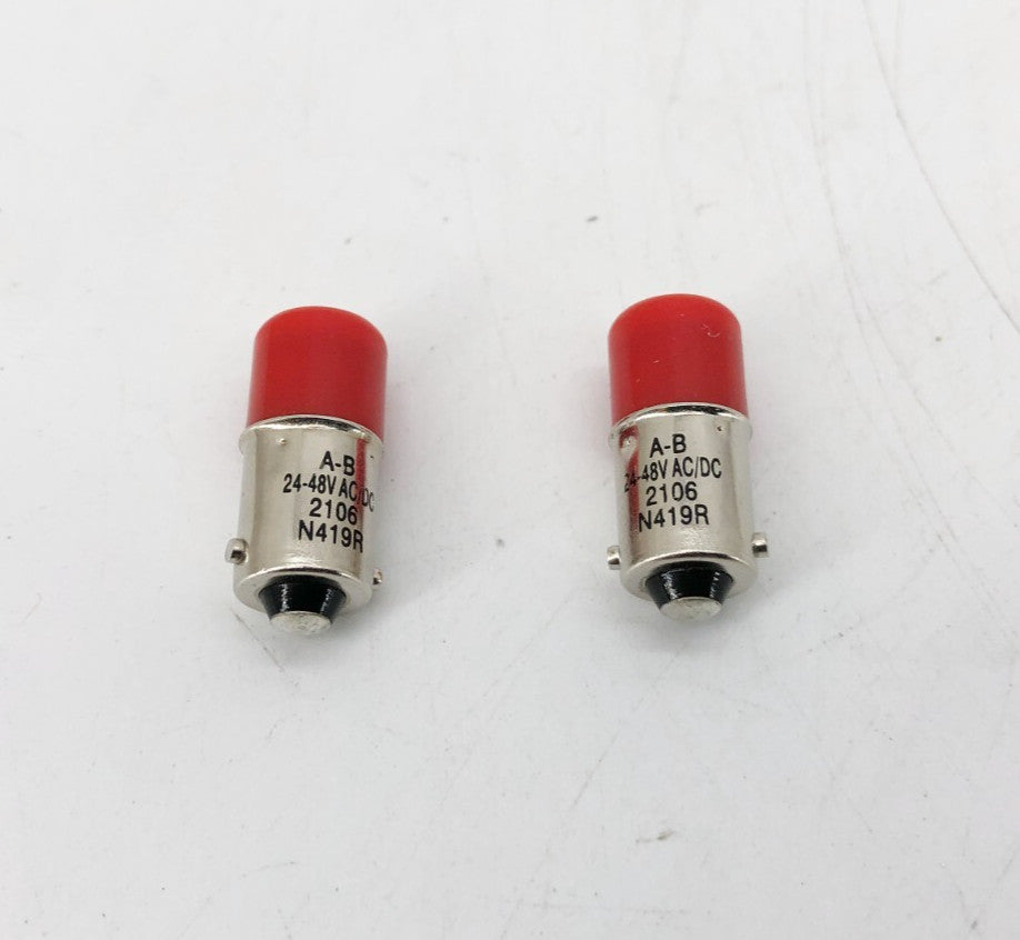 Lot of 2 New Allen-Bradley 800T-N419R Red LED Bulbs 24-48VAC - No Box