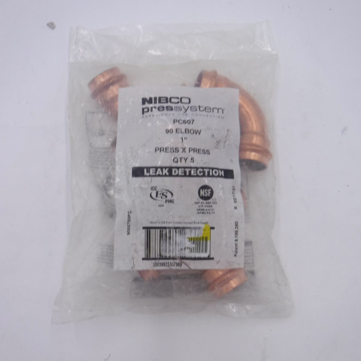 5 Pack NIBCO 1-1/2" Press X 1-1/2" D Press Wrought Copper 90° Elbows
