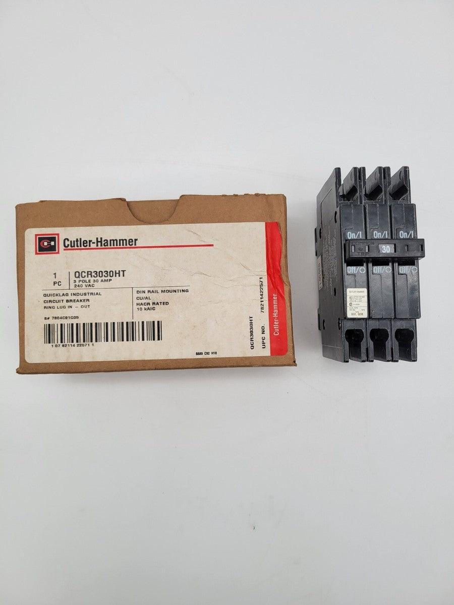 Cutler-Hammer QCR3030HT Circuit Breaker 30 Amp 240 VAC 3 Pole DIN Rail Mount NOS