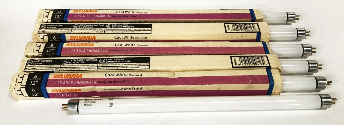 Sylvania 8 watt Cool White Fluorescent Light Bulb F8T5/CW [Lot of 6] NOS
