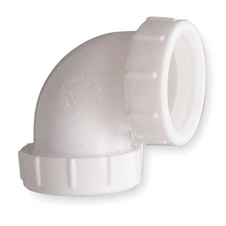 Zoro Select 1Ppa1 1-1/2" Or 1-1/4 Dia, Polypropylene, White/Plastic, 90 Degree,