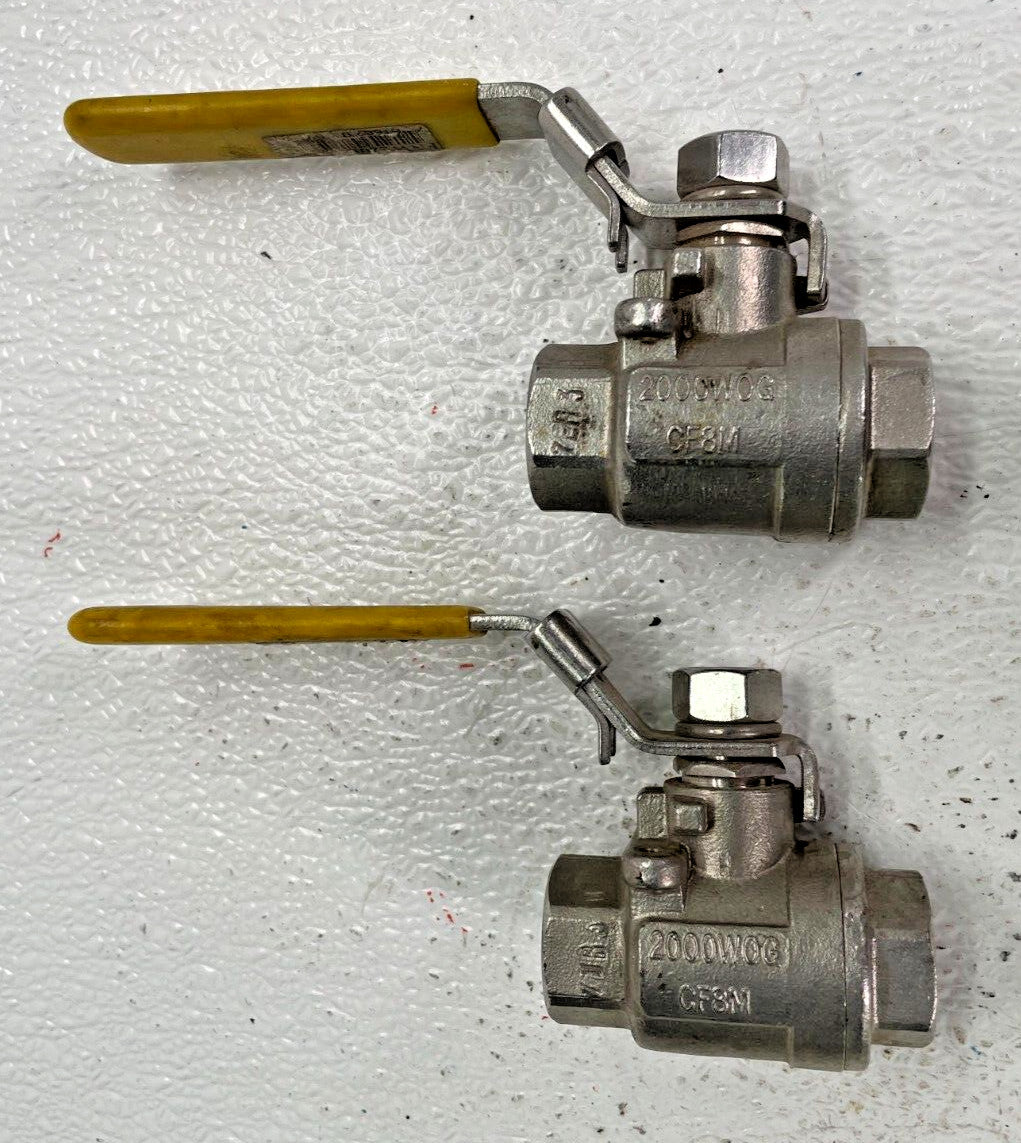 (2) FNW 220 Stainless Steel Ball Valve 1/2" NPT Full Port 2000-psi CWP, Lever Op