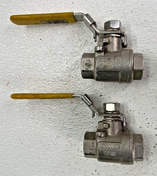(2) FNW 220 Stainless Steel Ball Valve 1/2" NPT Full Port 2000-psi CWP, Lever Op