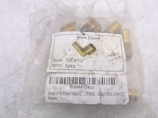 5 Pack Male Elbow 90° 1/2" Barb X1/2" MNPT Lead Free Brass