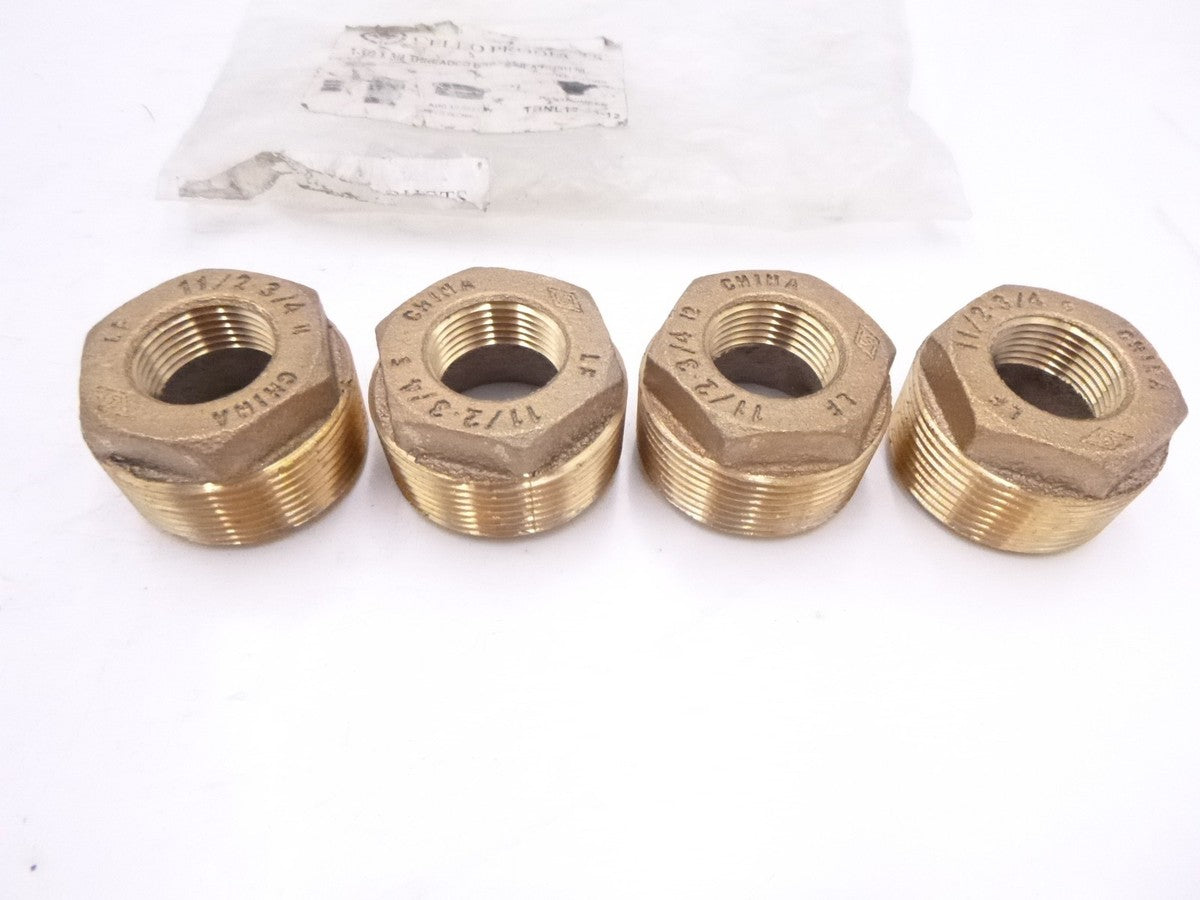 4 Pack Cello TBNL12-24-12 Threaded Brass Hex Bushing 1-1/2" x 3/4" MIP x FIP