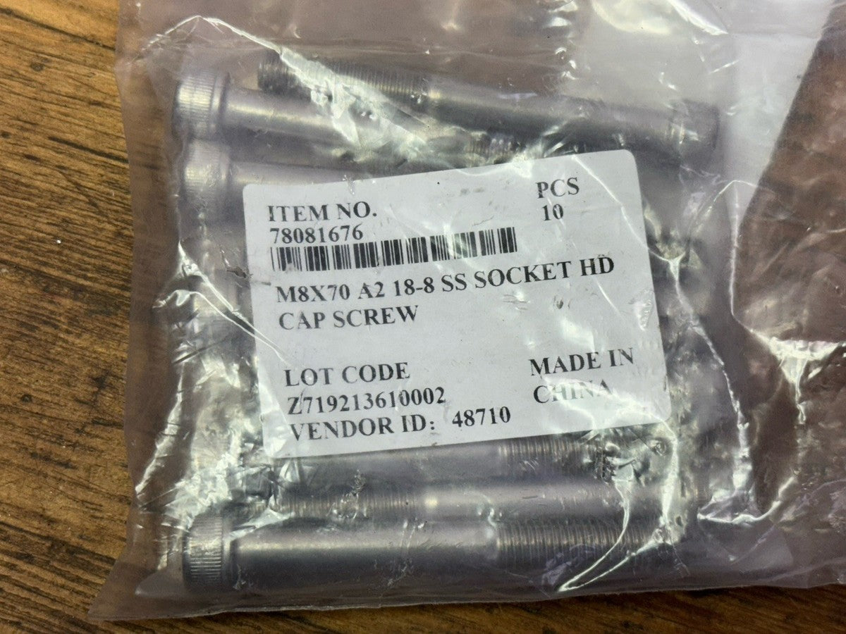 10 Piece Hex Socket HD Cap Screw M8x70 A2 18-8 SS 78081676