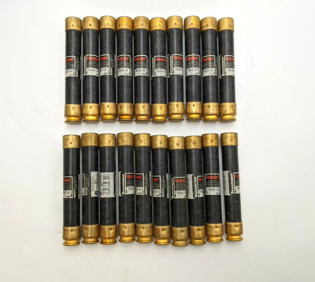 20PC Bussmann Fusetron FRS-R-1-1/4 Time Delay Fuse 1-1/4A 600V Class RK5 NOS