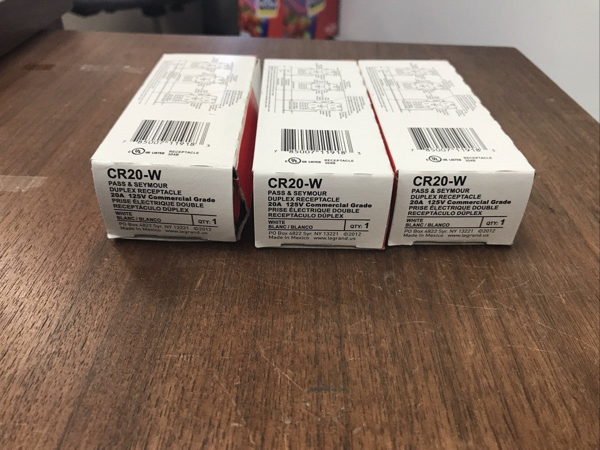 3 Pass & Seymour CR20-W Legrand Duplex Receptacle 20A 125V Commercial Grade