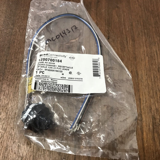 (NEW) Woodhead Molex 4P Male Micro-Change Receptacle 12IN Leads 1200700184