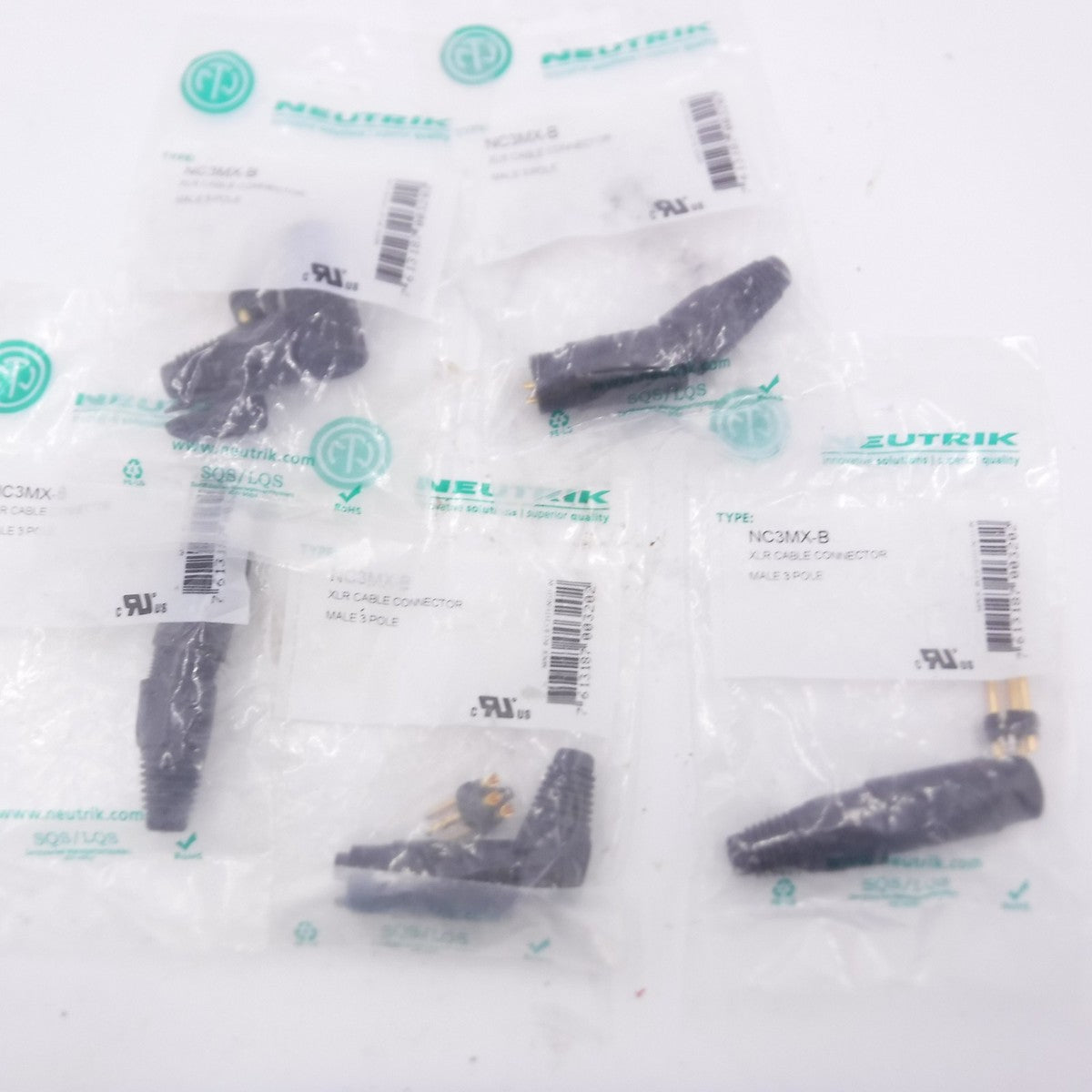 5 Pack Neutrik 3 Pole Male XLR Adapter Cable Connector w/Black Housing