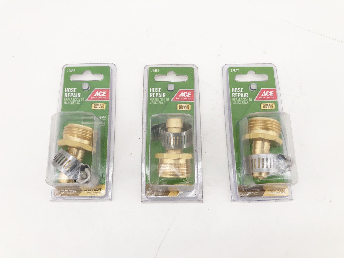 Lot of 3 New Ace 72697 Hose Repair Brass Coupling 1/2" Hose Barb x 3/4" Male