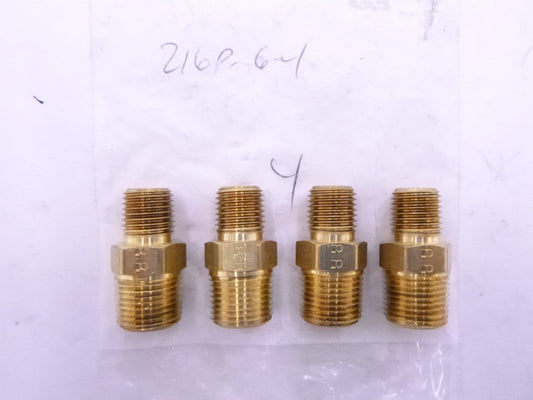 4 Pack Parker 216P-6-4 3/8" x 1/4" Brass Hex Reducing Nipples