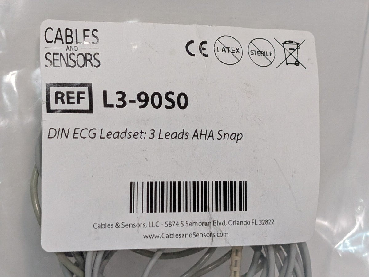 Cables and Sensors L3-90S0 DIN ECG 3 Lead Set AHA Snap