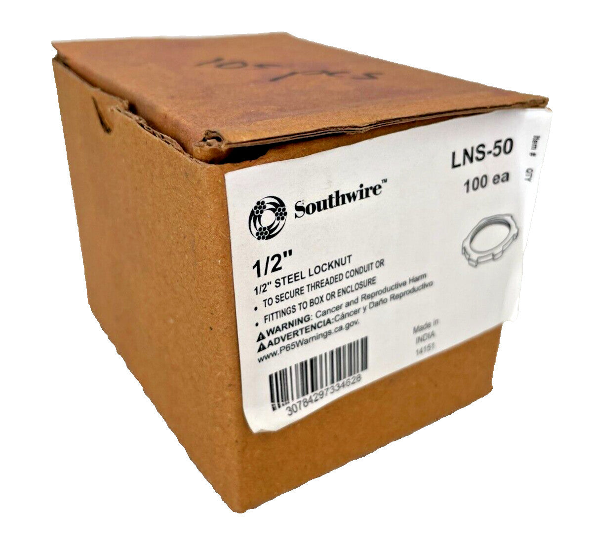 Box of 100 - Southwire LNS-50 1/2" Plated Steel Locknout *NIB*