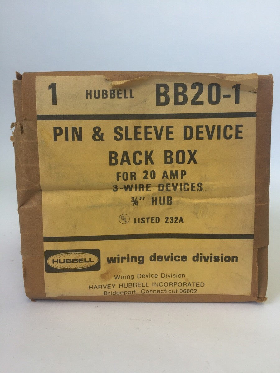 HUBBELL BB20-1 PIN & SLEEVE DEVICE BACK BOX FOR 20A 3WIRE DEVICES 3/4" HUB