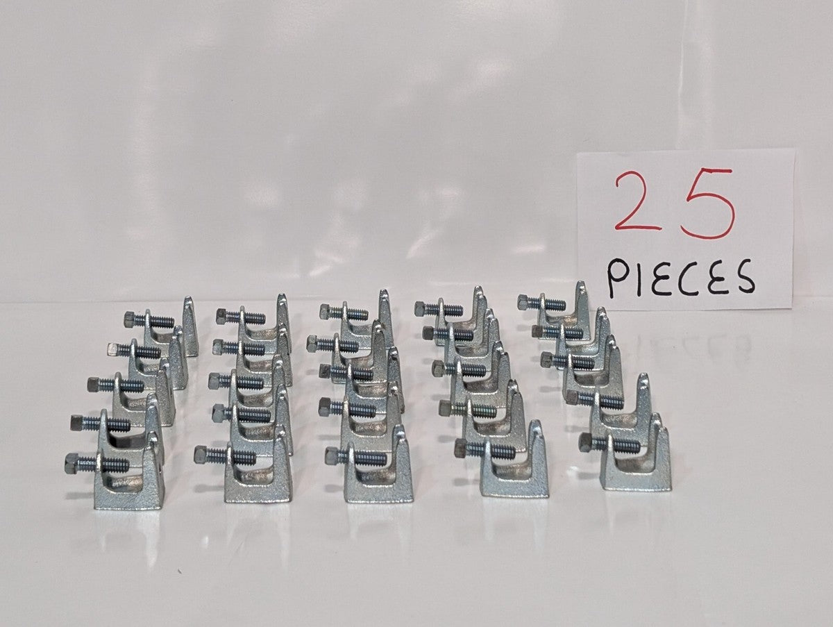 Lot of 25 Galvanized Iron Beam Clamps, 1" Wide, 1.25: Tall, 1.25" Deep