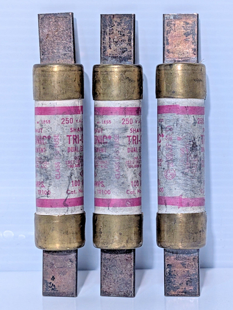 Lot of 3: Shawmut Tri-Onic TR100 Dual Element, 100Amp, 250VAC Fuses