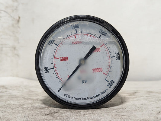 4FLP2 pressure gauge, 3.5 in, 0-3000PSI, ABS case, bronze tube, brass connection