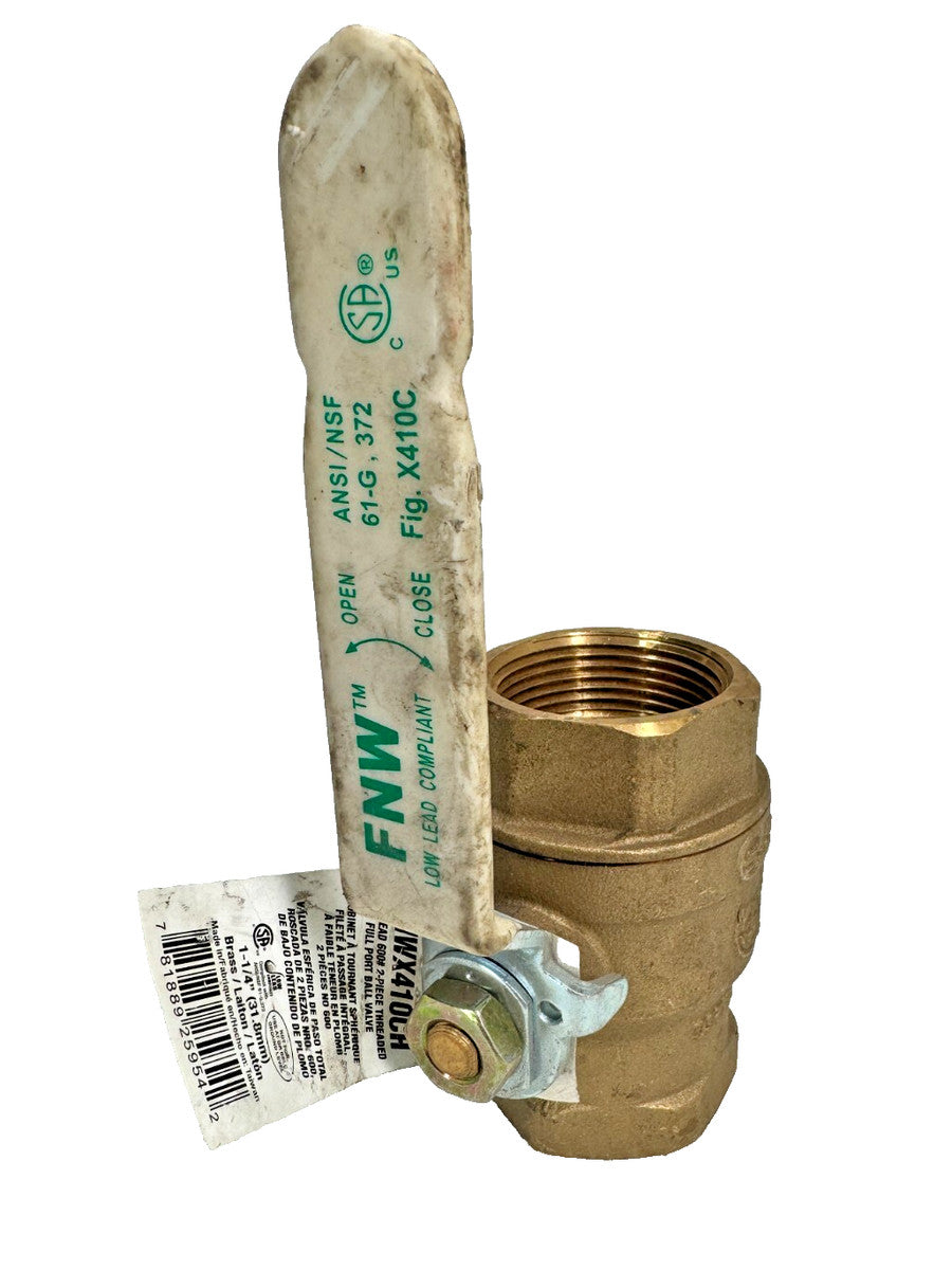 FNW X410C 1-1/4" NPT Brass Full Port Ball Valve 600-psi CWP, Lever Operated