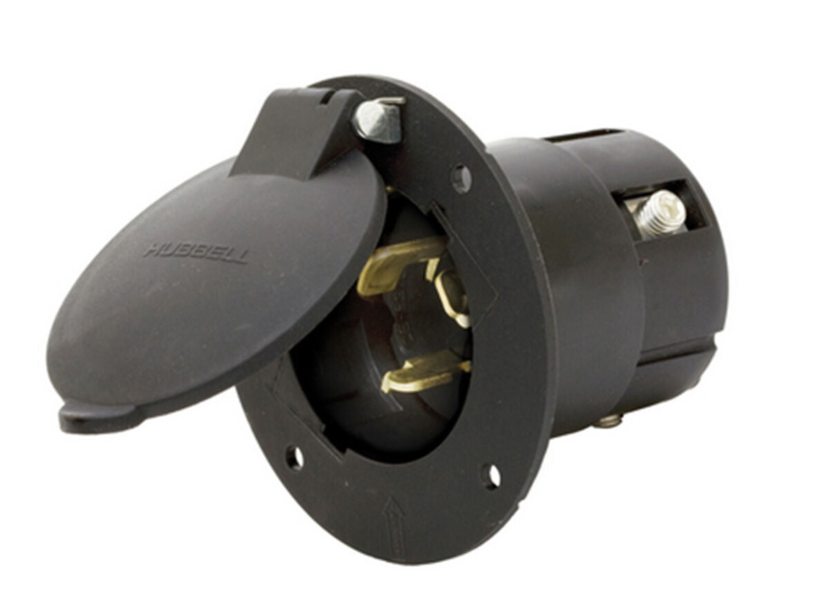 Hubbell CS6375LC 3P 4W 50A 125/250V Locking Flanged Inlet with Cover Screw Black