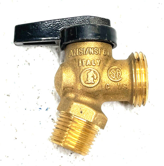 1/2" M-NPT x MGHT Brass Boiler Drain Valve, Quarter Turn Handle, 125 psi WOG