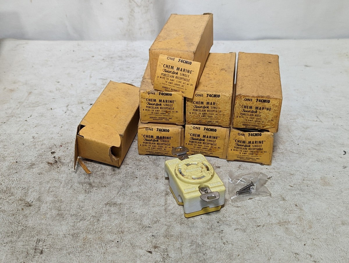 Lot of 8 Hubbell 74CM10 "Chem Marine" Twist-Lock single porcelain receptacles