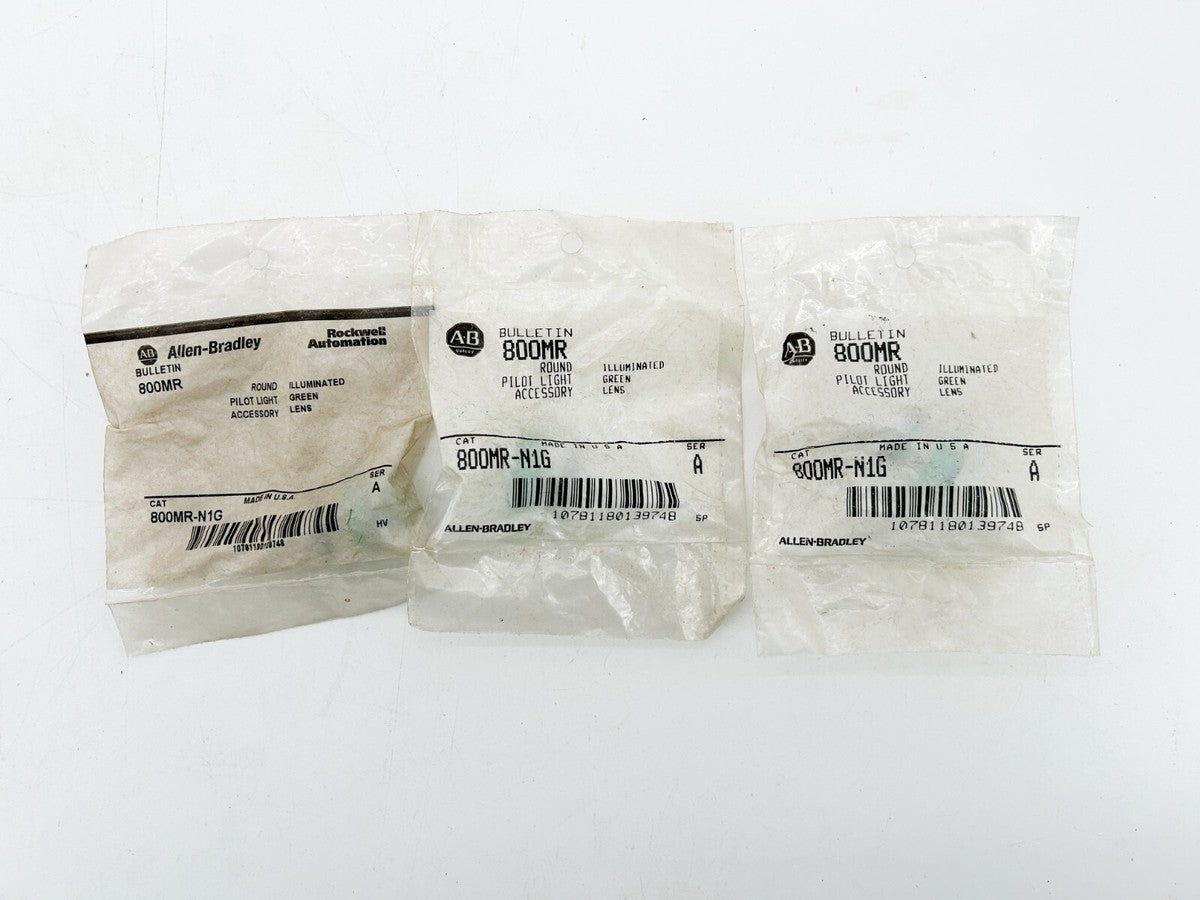 New Lot of 3 Allen Bradley 800MR-N1G Pushbutton Lens Cap Green Ser.A