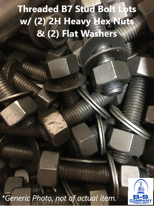 Threaded Black Stud Bolt 1-1/8" O.D. X 5" Long W/ Hex Nuts & Washers (Lot of 6)