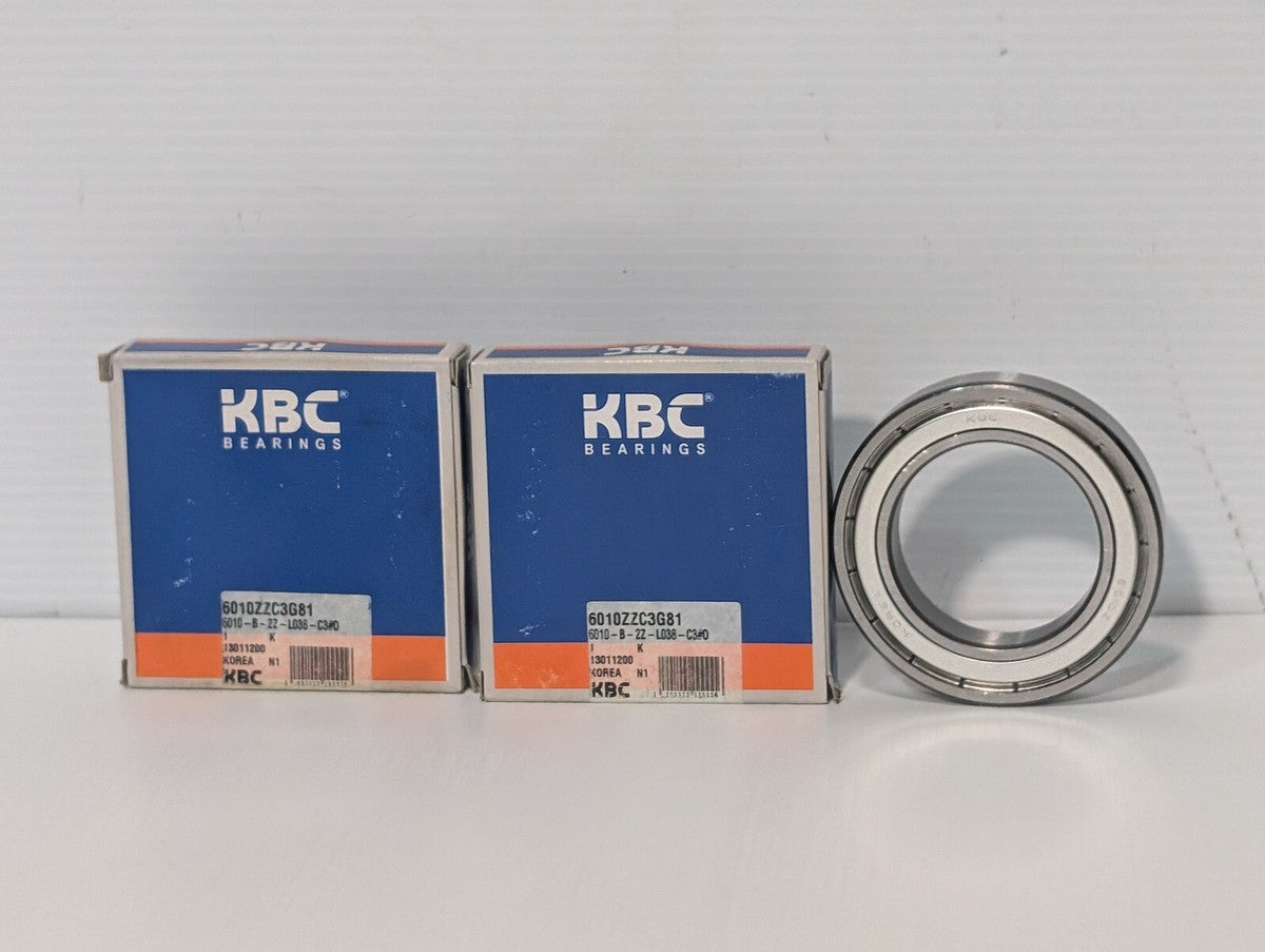 Lot of 2: KBC 6010ZZC3G81 Bearings, 6010Z, 6010-B-2Z-L038-C3#0, 13011200